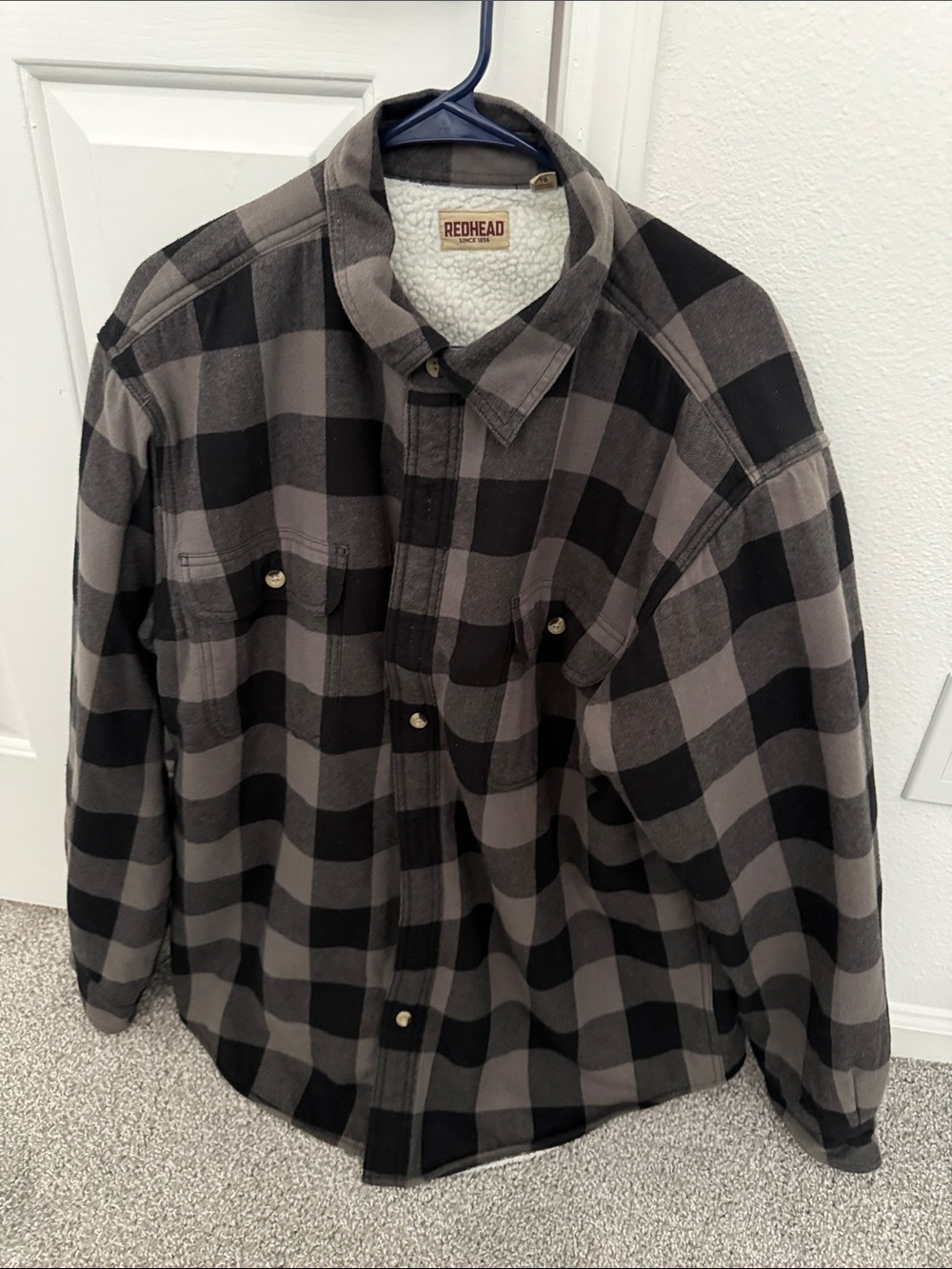 RedHead Men’s Black & Gray Plaid Sherpa-Lined Shirt Jacket